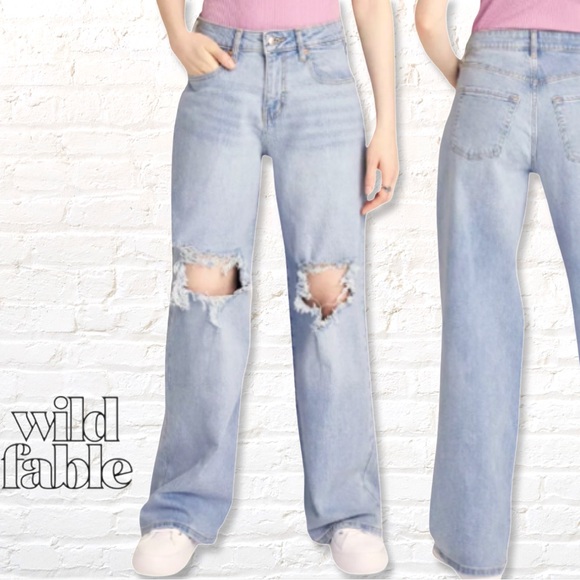 wild fable Denim - NEW! Wild Fable Women High Rise Ripped Baggy Jeans Size 4 Medium Wash Blue Denim